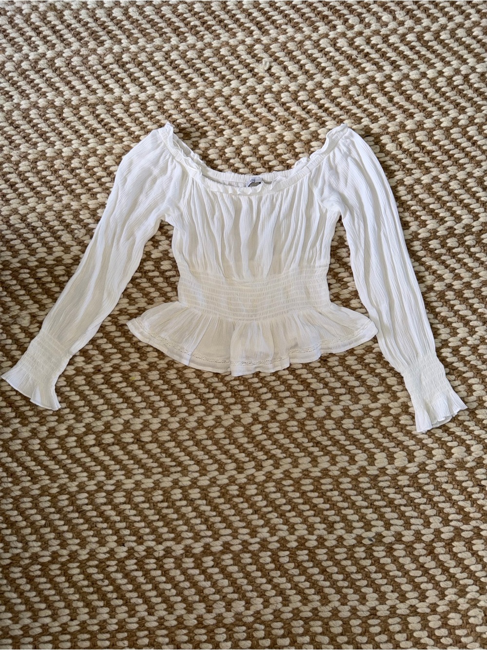Patrons of Peace White Smocked Peplum Long-Sleeve Blouse